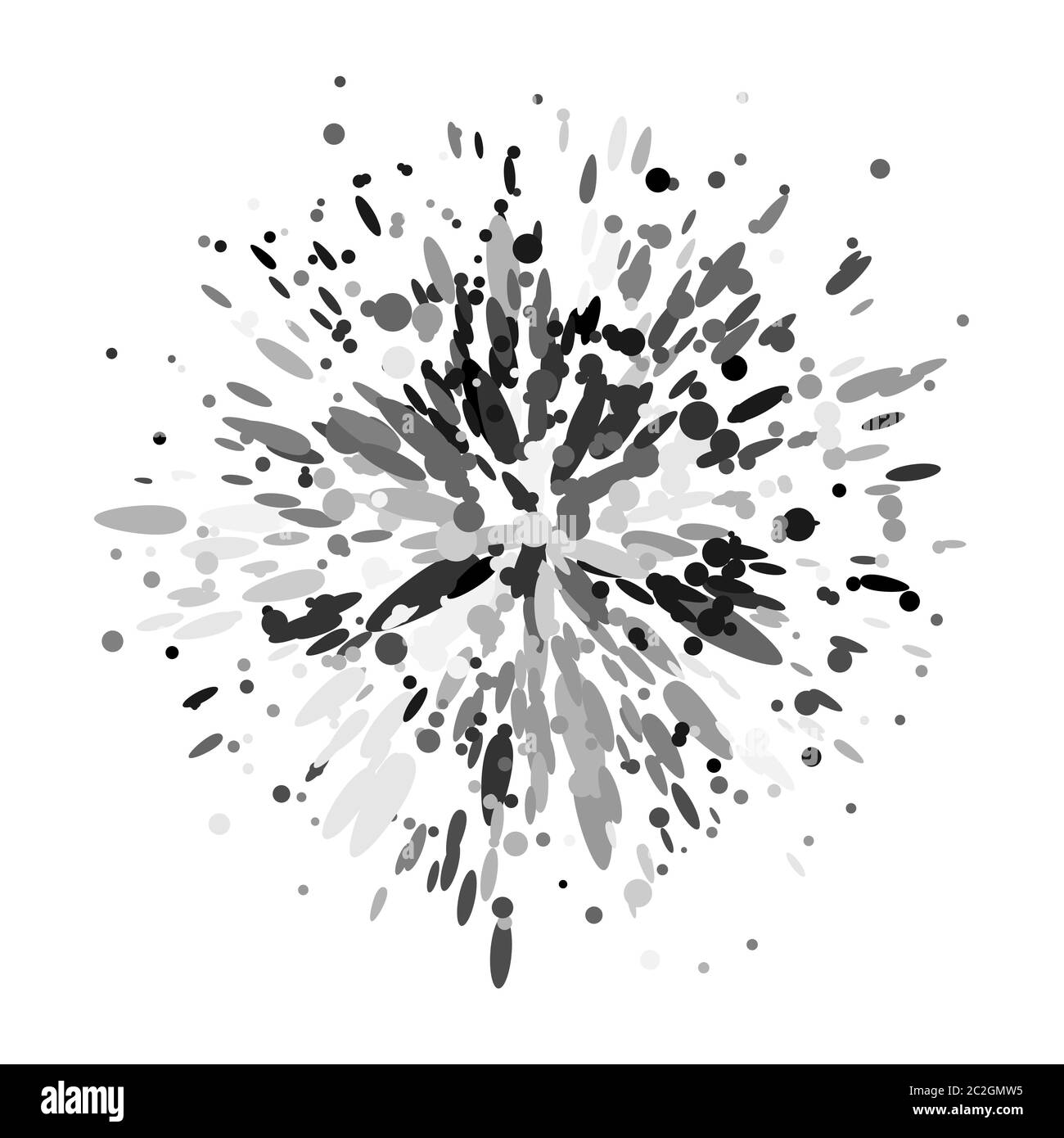 Vernice in scala di grigi inchiostro spruzzare esplosione pittura. Elemento tipografico cartoon Illustrazione Vettoriale