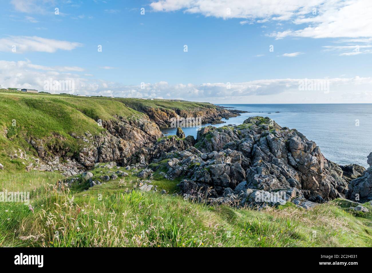Costa sopra Cove, vicino alla Doonies Farm, Aberdeenshire. Foto Stock
