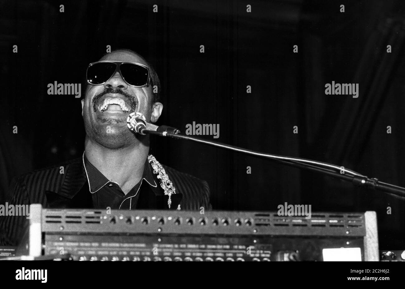Stevie Wonder suona alla Harvard University, Cambridge, ma 1986 Foto Stock