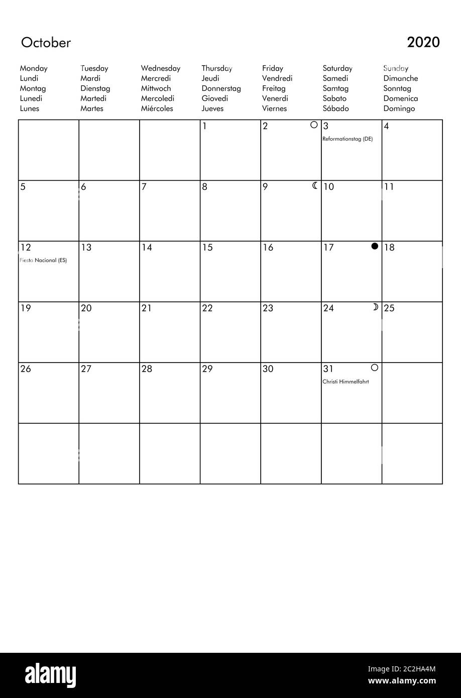 Calendario di febbraio 2020 con giorni festivi e festivi per i principali paesi europei (Regno Unito, Germania, Francia, Italia, Spagna) Foto Stock