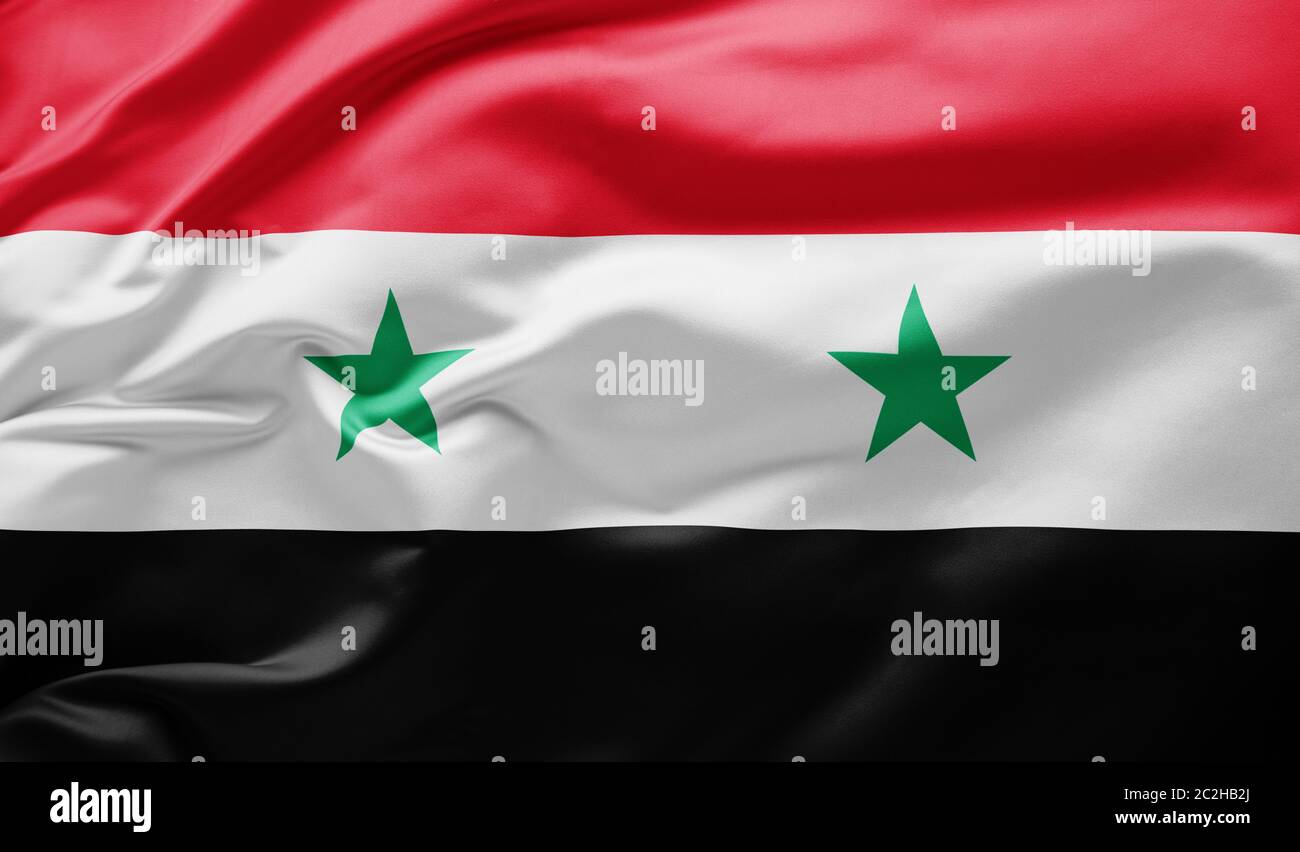 Sventola bandiera nazionale di Siria Foto Stock