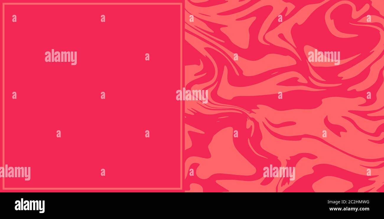 Effetto biglia, liquido, con forme coralline o rosse e una casella di testo vuota con un bordo e uno spazio di copia con spazio per testo o immagini. Illustrazione Vettoriale