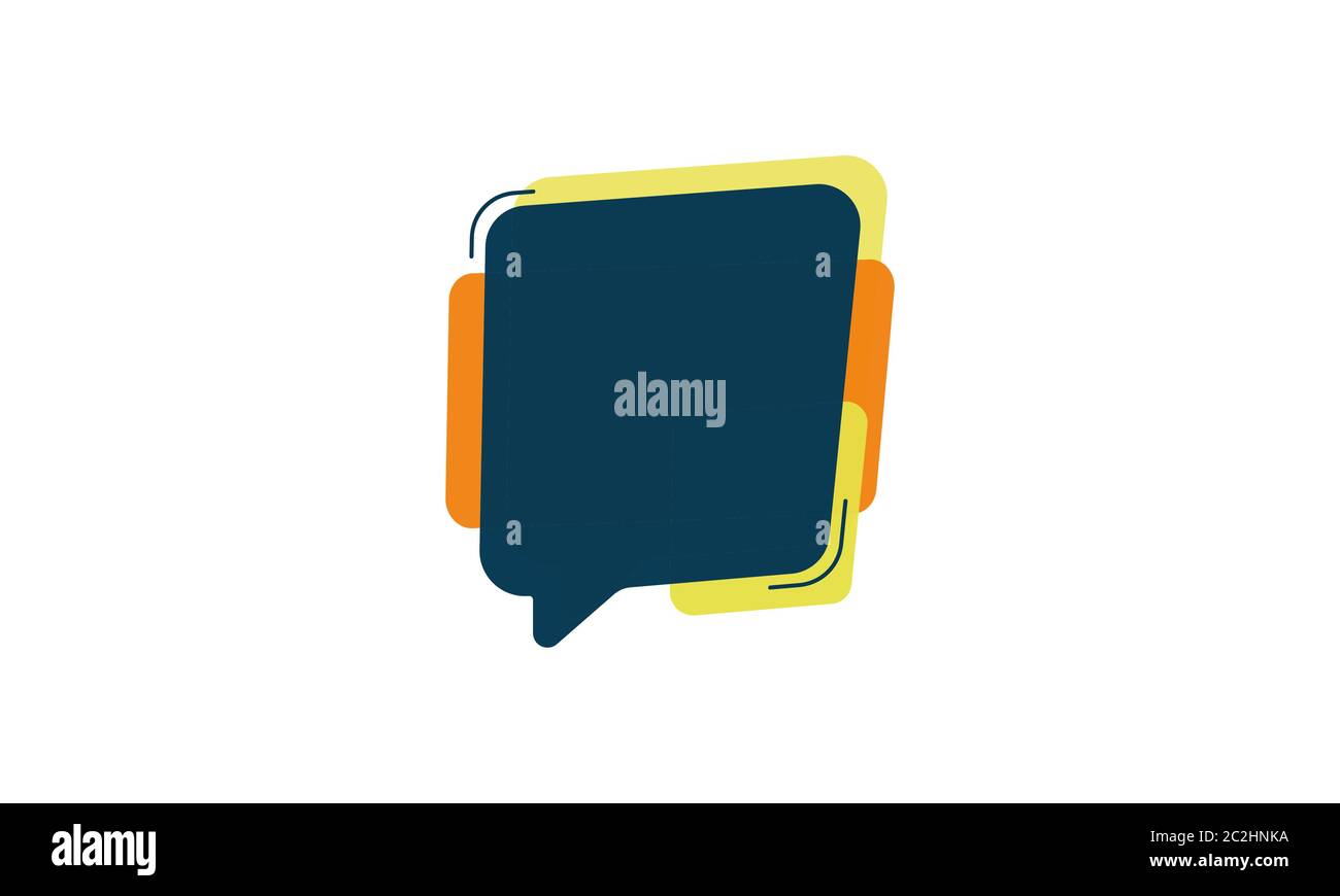 Vettore di parlato verde blu o bolla di chat o palloncino con forme sbiadite di giallo e arancione e linee isolate su uno sfondo bianco. Illustrazione Vettoriale