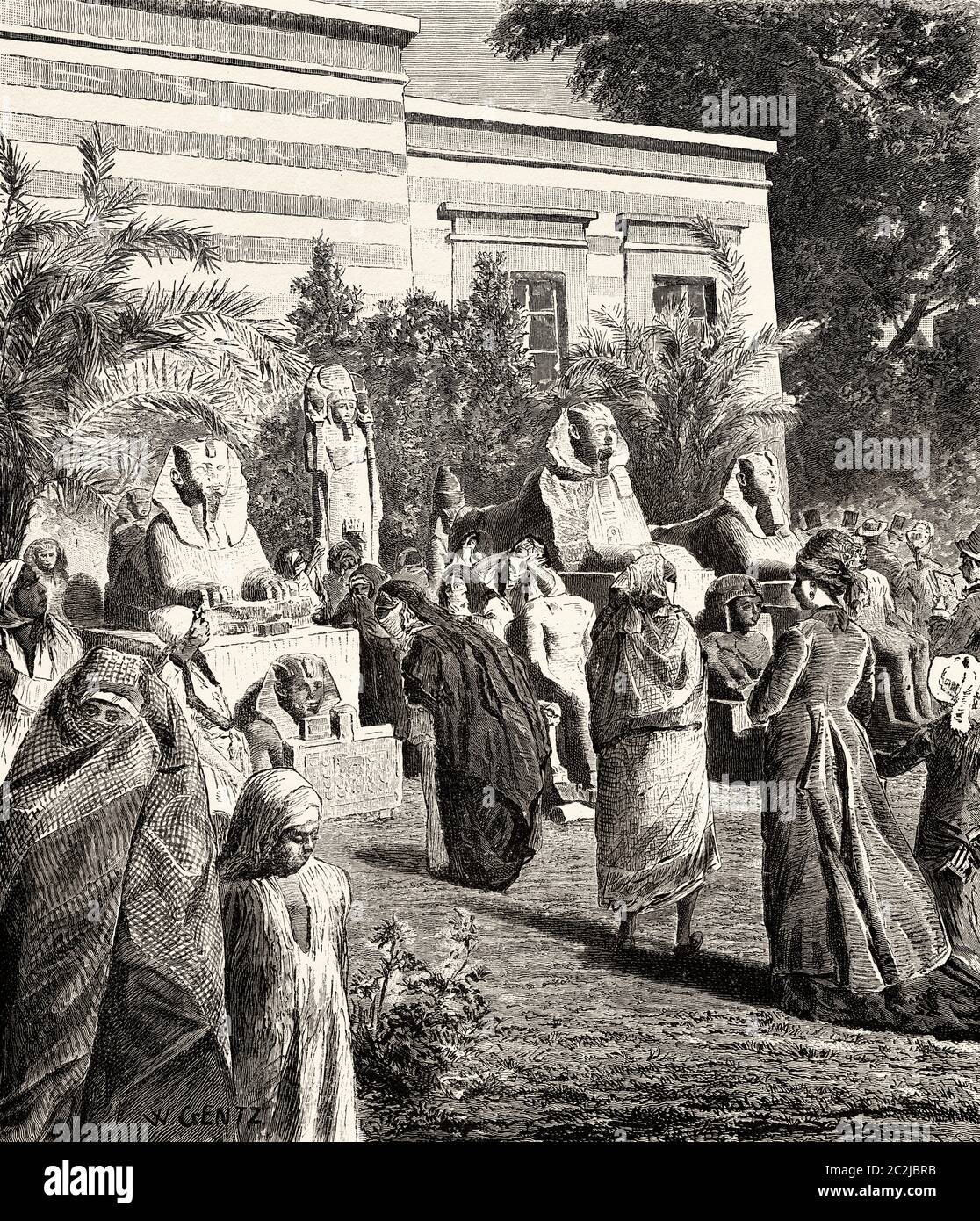 Portico del Museo delle Antichità di Boolak, Antico Egitto. Illustrazione incisa del 19 ° secolo, El Mundo Ilustrado 1880 Foto Stock