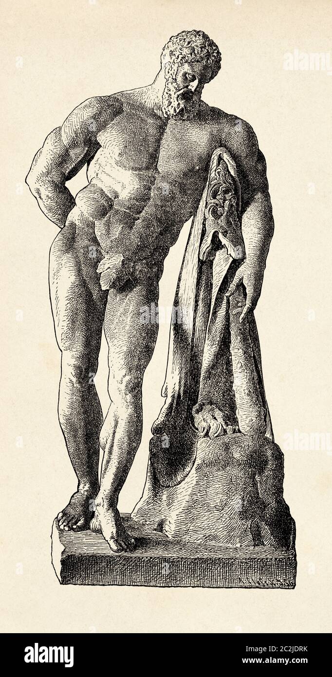 Speculum Romanae Magnificentiae. Le Ercole Farnese, l'ideale degli atleti greci. Illustrazione incisa del 19 ° secolo, El Mundo Ilustrado 1880 Foto Stock