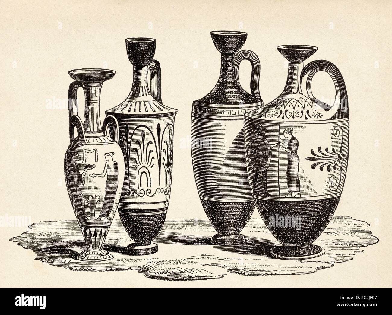 Urne funebri dell'antica Grecia. Illustrazione incisa del 19 ° secolo, El Mundo Ilustrado 1880 Foto Stock