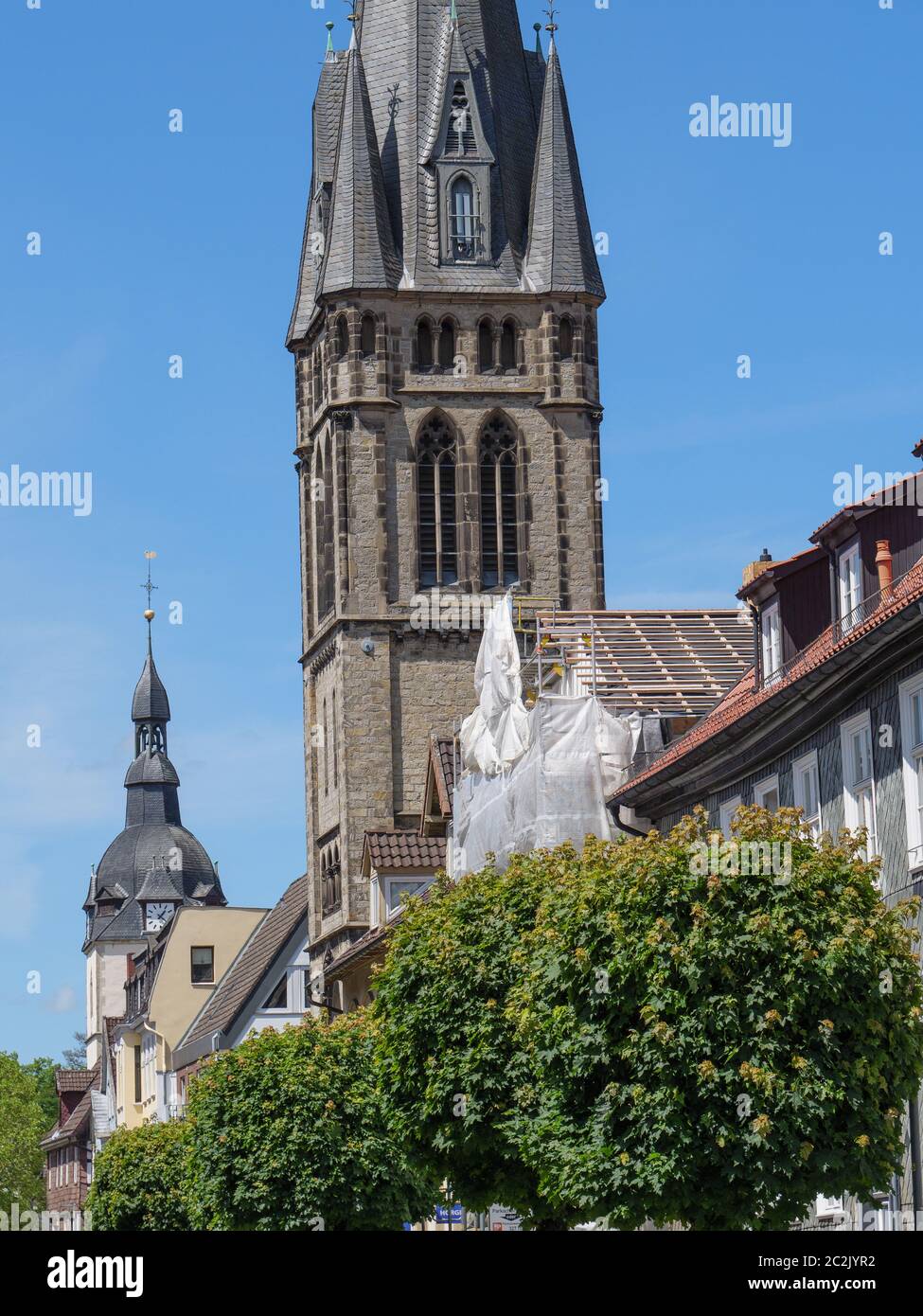 la città di detmold e la famosa hermannsdenkmal in germania Foto Stock