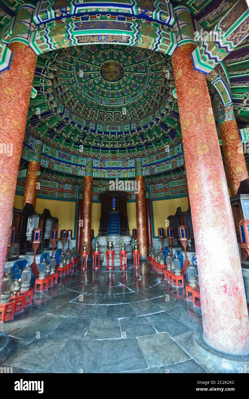 Tempio del cielo: Interno della volta imperiale del cielo. Pechino, Cina Foto Stock