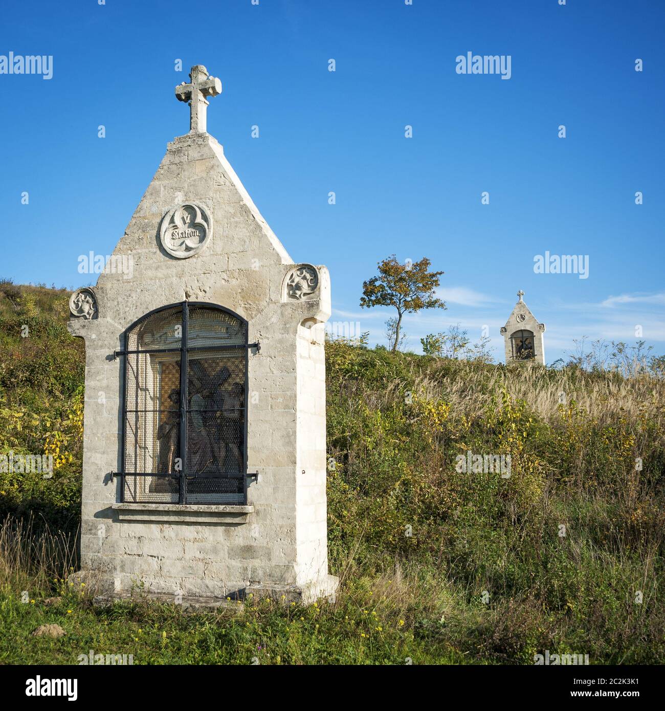 Stazione di un bivio su una collina a Neusiedl sul Lago d'Austria Foto Stock