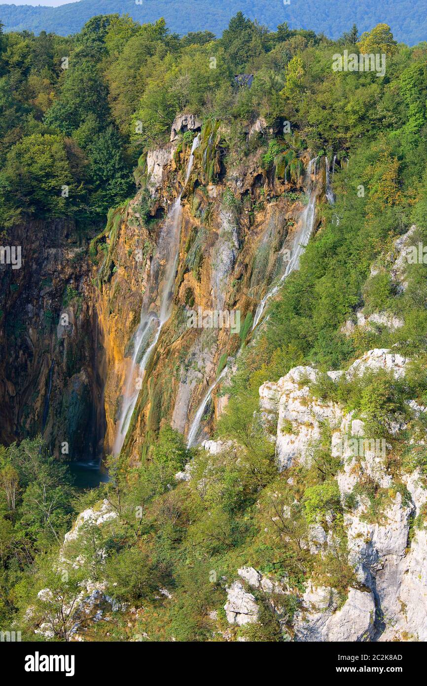 Plitvice Lakes National Park, un miracolo della natura, Grande cascata (schiaffo Veliki), Croazia Foto Stock