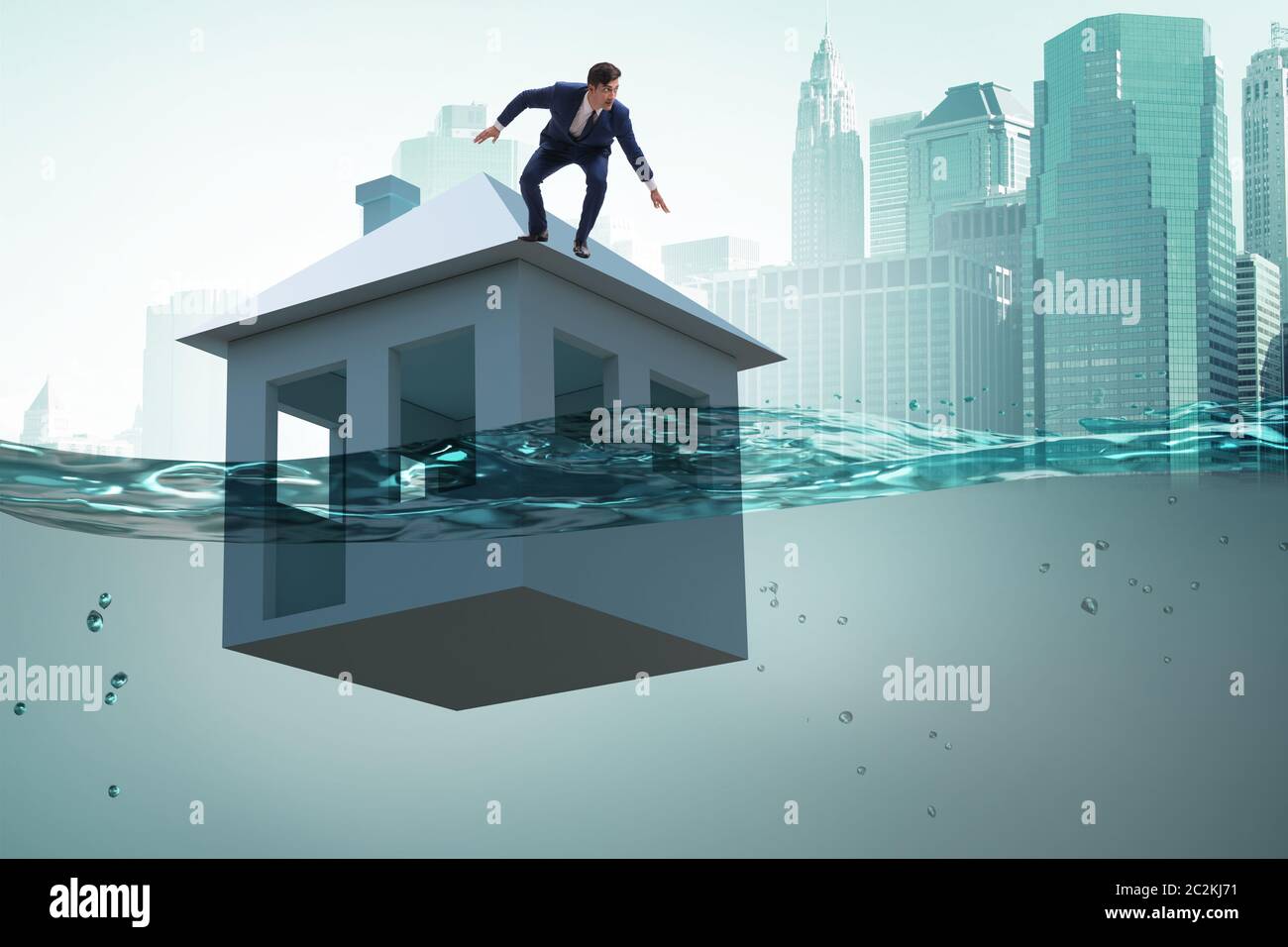 Il concetto di fallimento di rimborso ipotecario con l'uomo Foto Stock