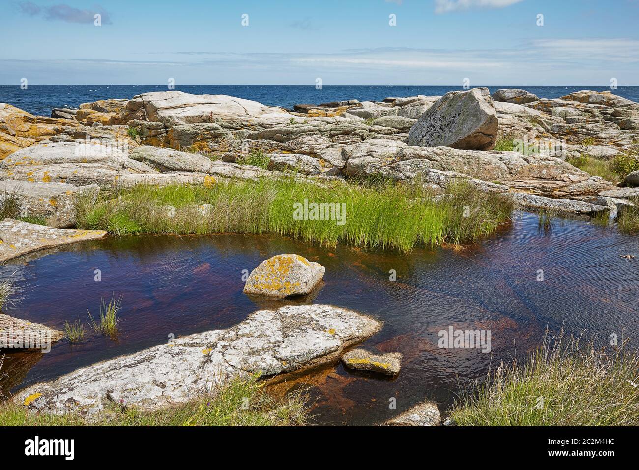 Linea costiera del Mar Baltico vicino al villaggio di Svaneke sull'isola di Bornholm in Danimarca Foto Stock
