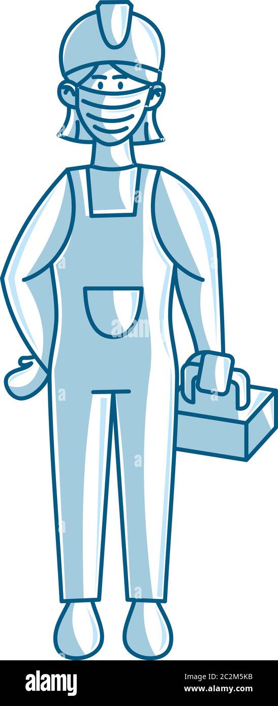 donna operaia costruzione indossando maschera medica vettore Illustrazione Vettoriale
