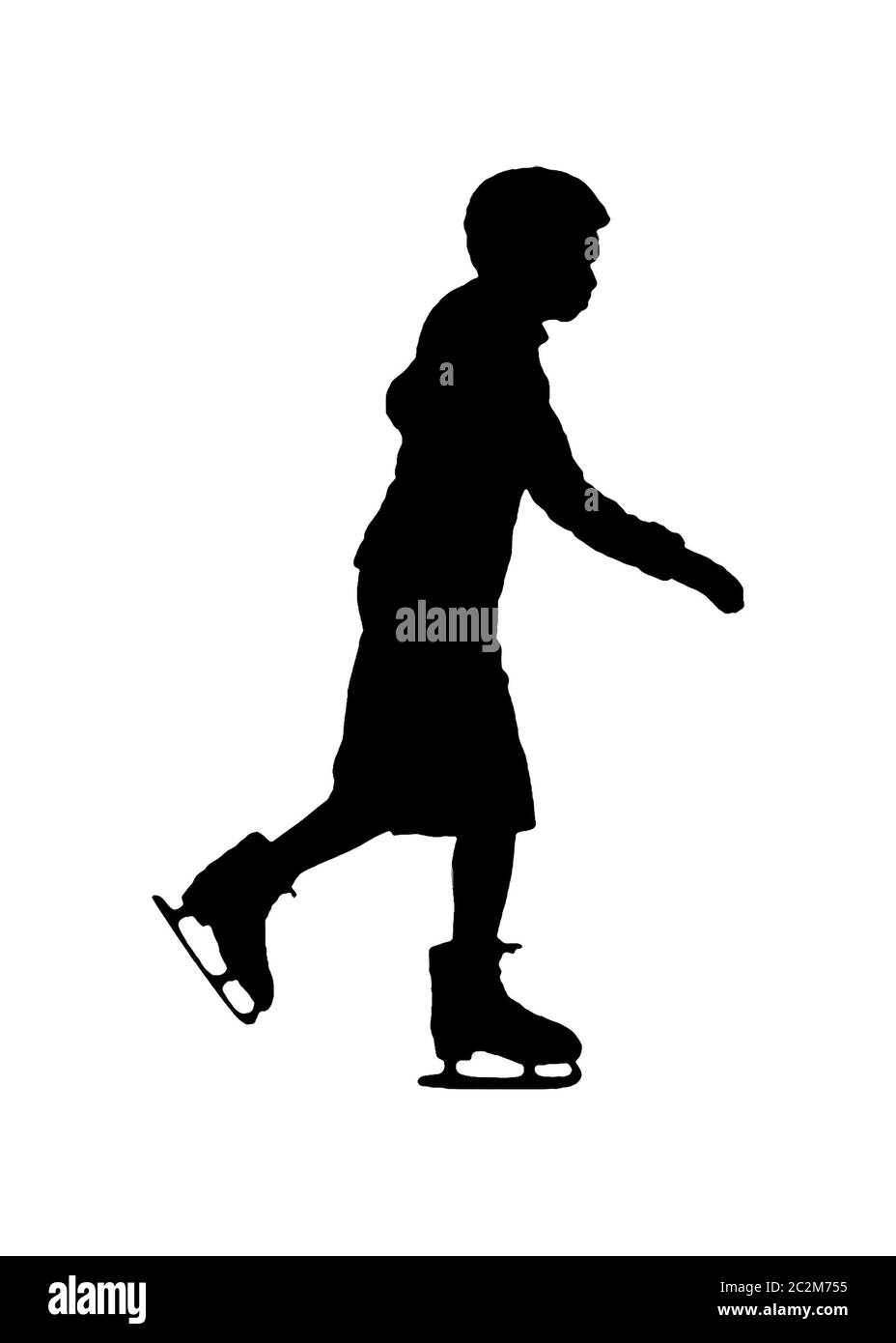 Silhouette grafica isolata per skating di ragazza Foto Stock