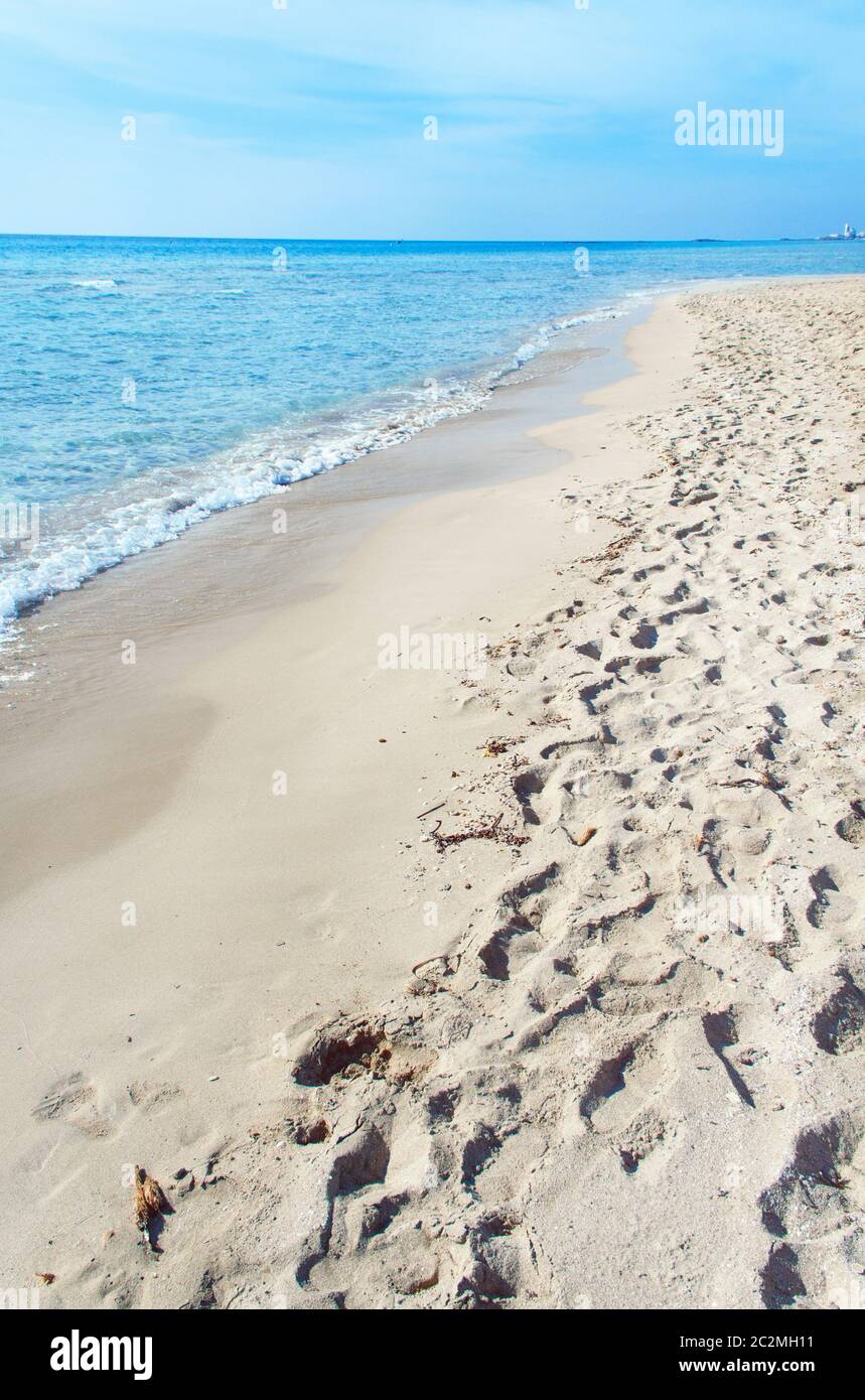 Spiaggia nei pressi di Torre San Giovanni tra Gallipoli e Leuca, salento Puglia, Italia. Foto Stock