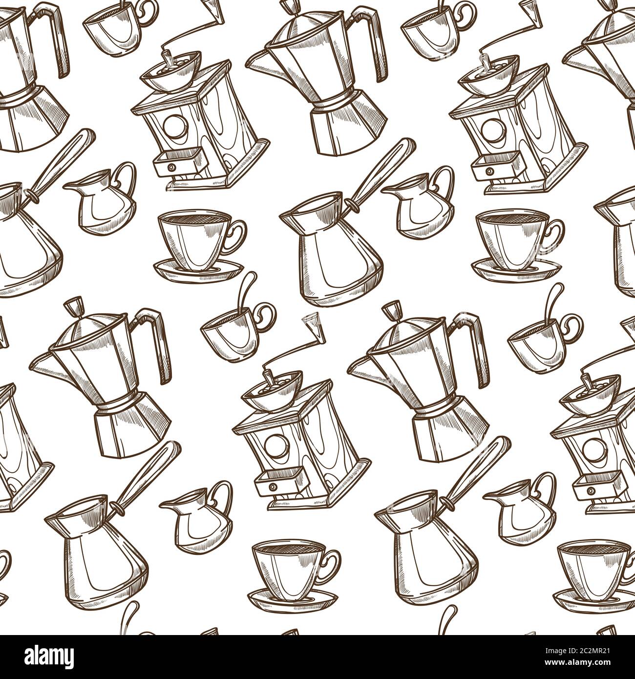 Macinacaffè e macchina, piatto turco modello senza cuciture Illustrazione Vettoriale