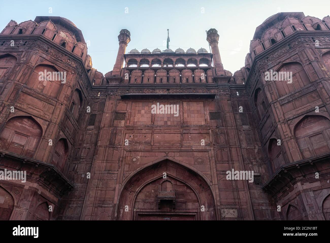 Ingresso principale porta Lahori a Red Fort, New Delhi durante l'alba. Nuova delhi, India. Foto Stock