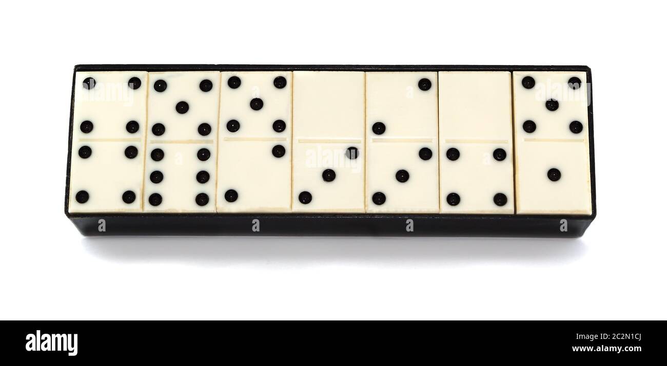 Scatola con dominoe Foto Stock