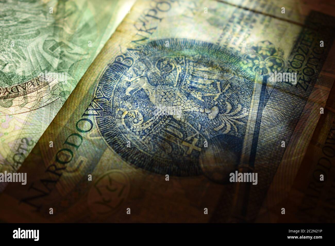 Valuta polacca in trasparenza Foto Stock