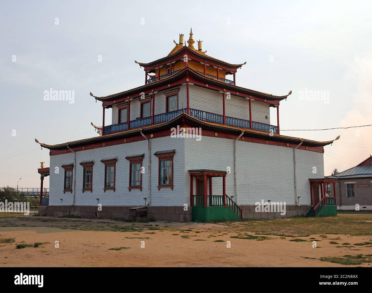 Stile tibetano Mahayana tempio Buddista Datsan nella città siberiana di Ivolginsk vicino a Ulan Ude, Russia Foto Stock