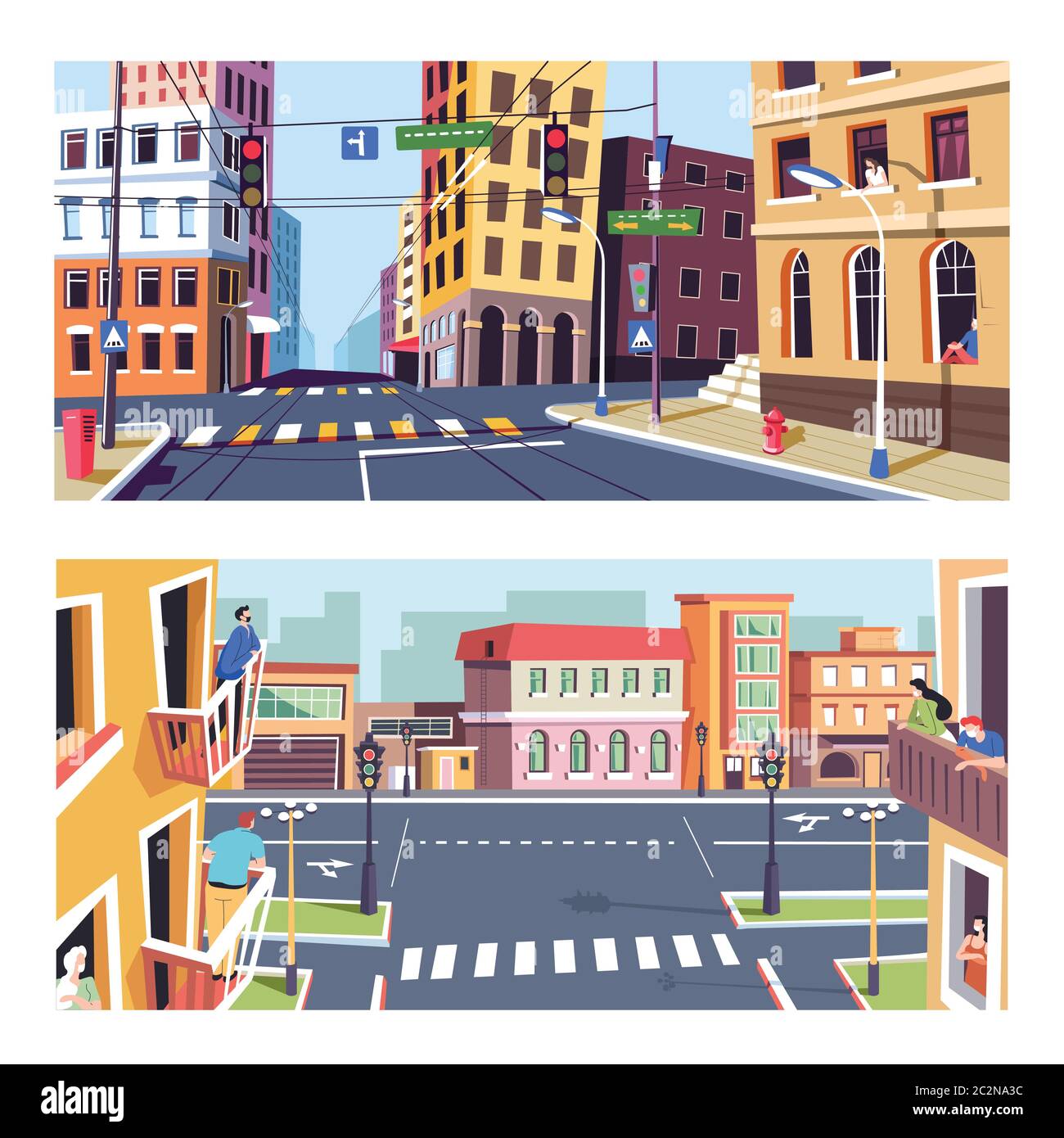 Blocco delle città, quarantena coronavirus, strade cittadine vuote Illustrazione Vettoriale