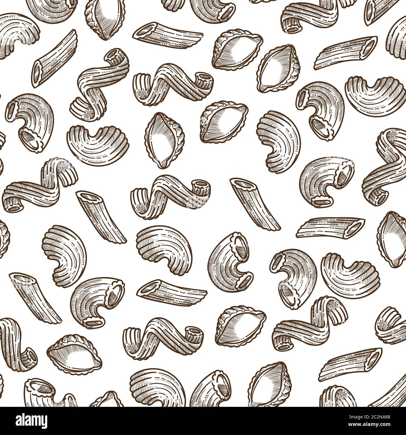 Fusilli rigatti e conchiglie pasta italiana senza cuciture Illustrazione Vettoriale