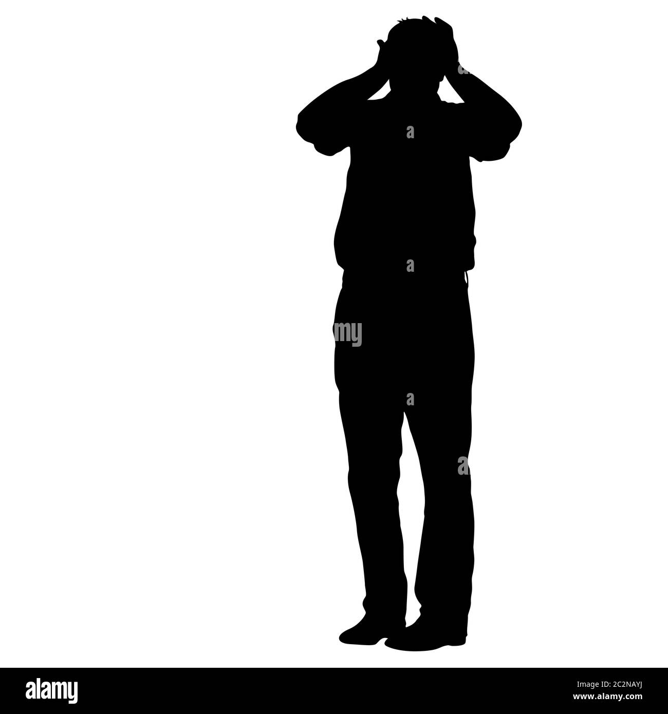 Silhouette nere uomo che tiene le mani dietro la testa. Illustrazione vettoriale Foto Stock