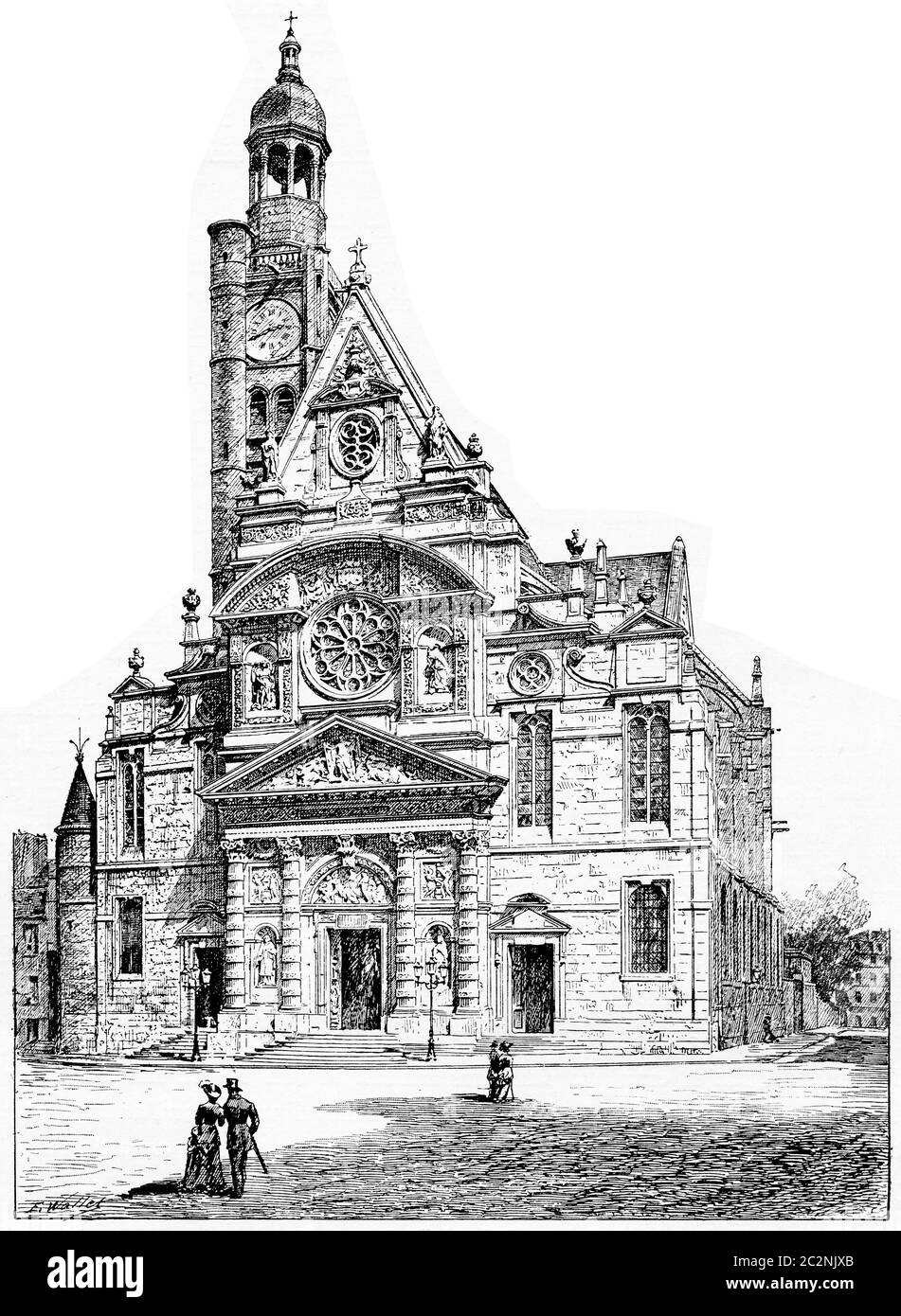 Chiesa di San Etienne du Mont, illustrazione d'epoca incisa. Parigi - Auguste VITU – 1890. Foto Stock