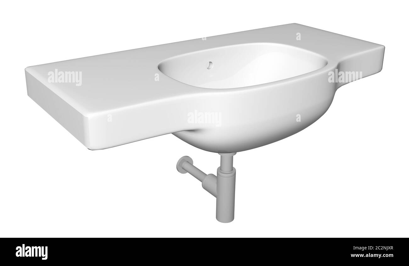 Lavabo o lavabo moderno con rubinetti e impianti idraulici, isolati su sfondo bianco. Foto Stock