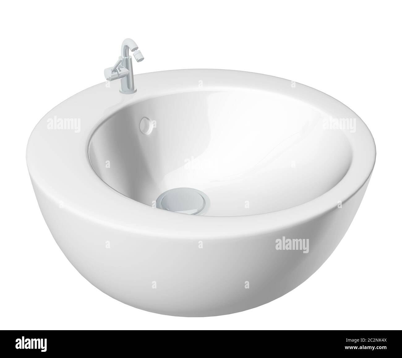 Moderno lavabo rotondo o lavello, color crema, isolato su sfondo bianco. Foto Stock