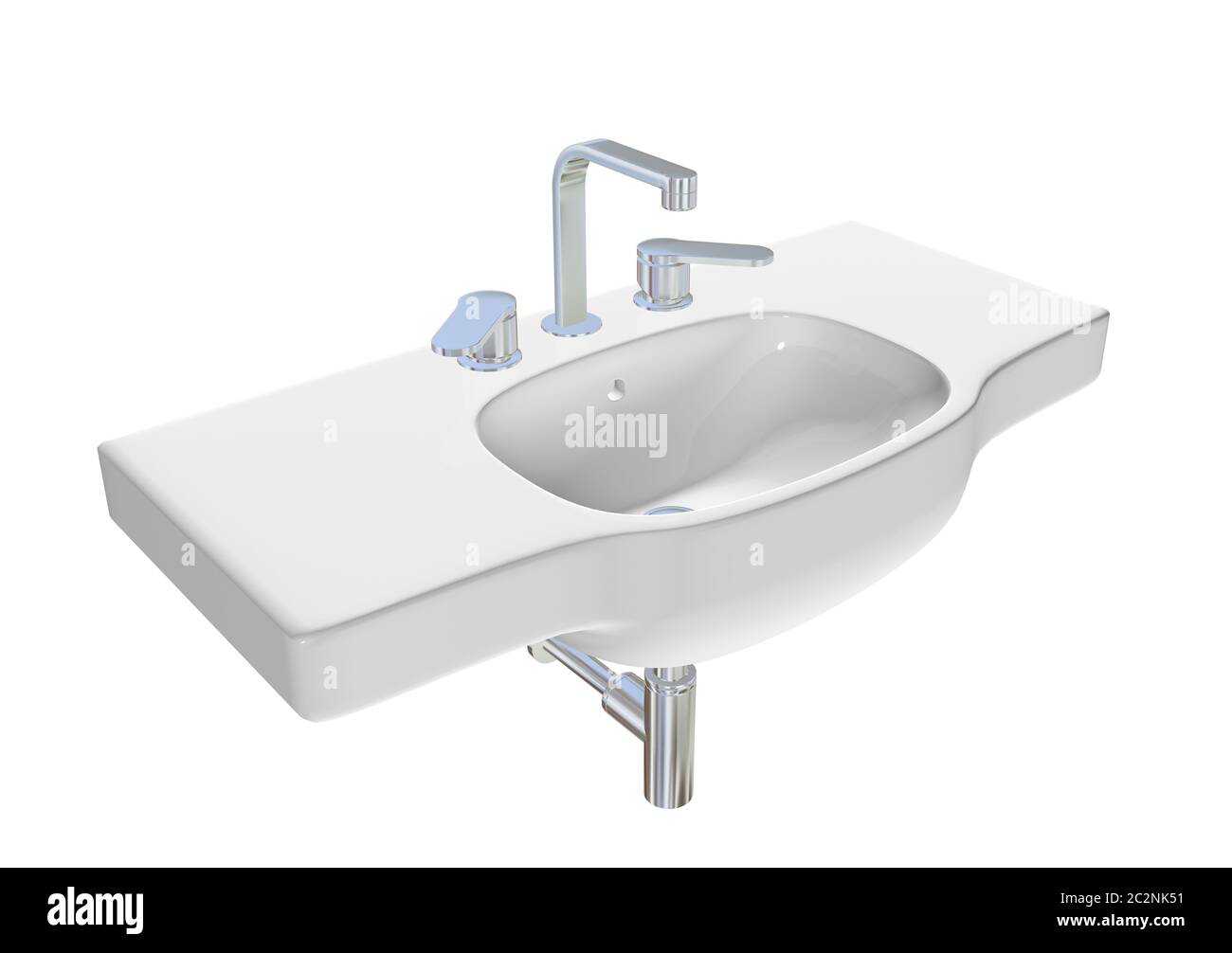 Moderno lavabo o lavello con rubinetto cromato e impianti idraulici. Illustrazione 3D. Foto Stock