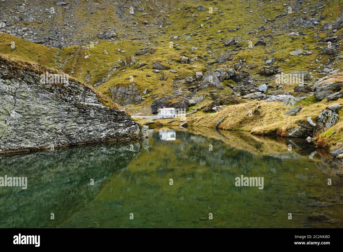 Il ghiacciaio lago Balea sulla strada Transfagarasan Foto Stock