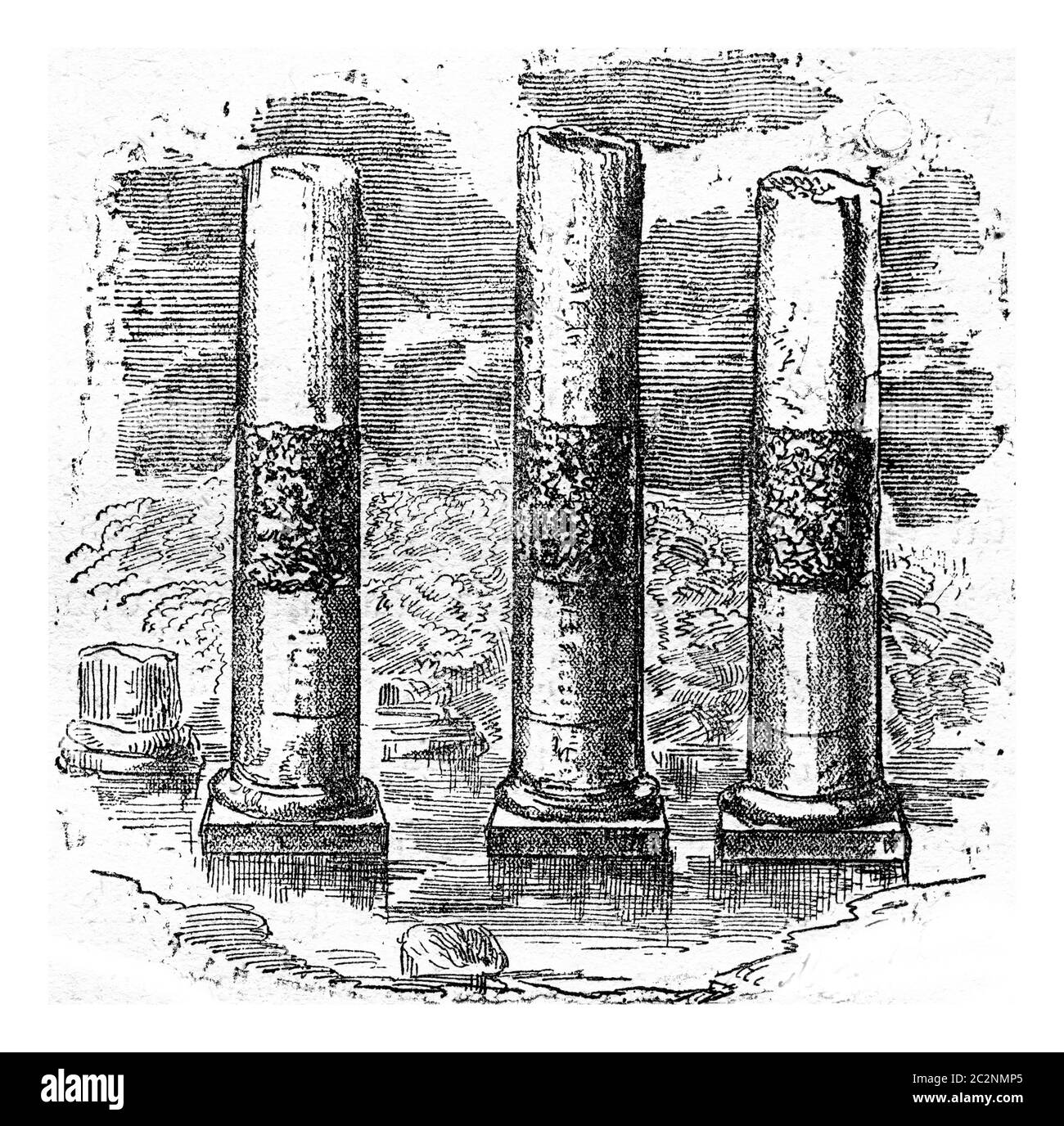 Rovine del tempio di Serapis a Pozzuoli, illustrazione d'epoca incisa. Dalla creazione naturale e dagli esseri viventi. Foto Stock