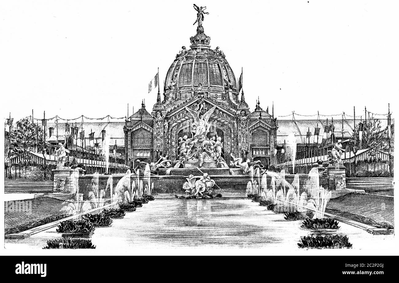 Coutan la fontana e la cupola centrale, illustrazione vintage incisa. Parigi - Auguste VITU – 1890. Foto Stock