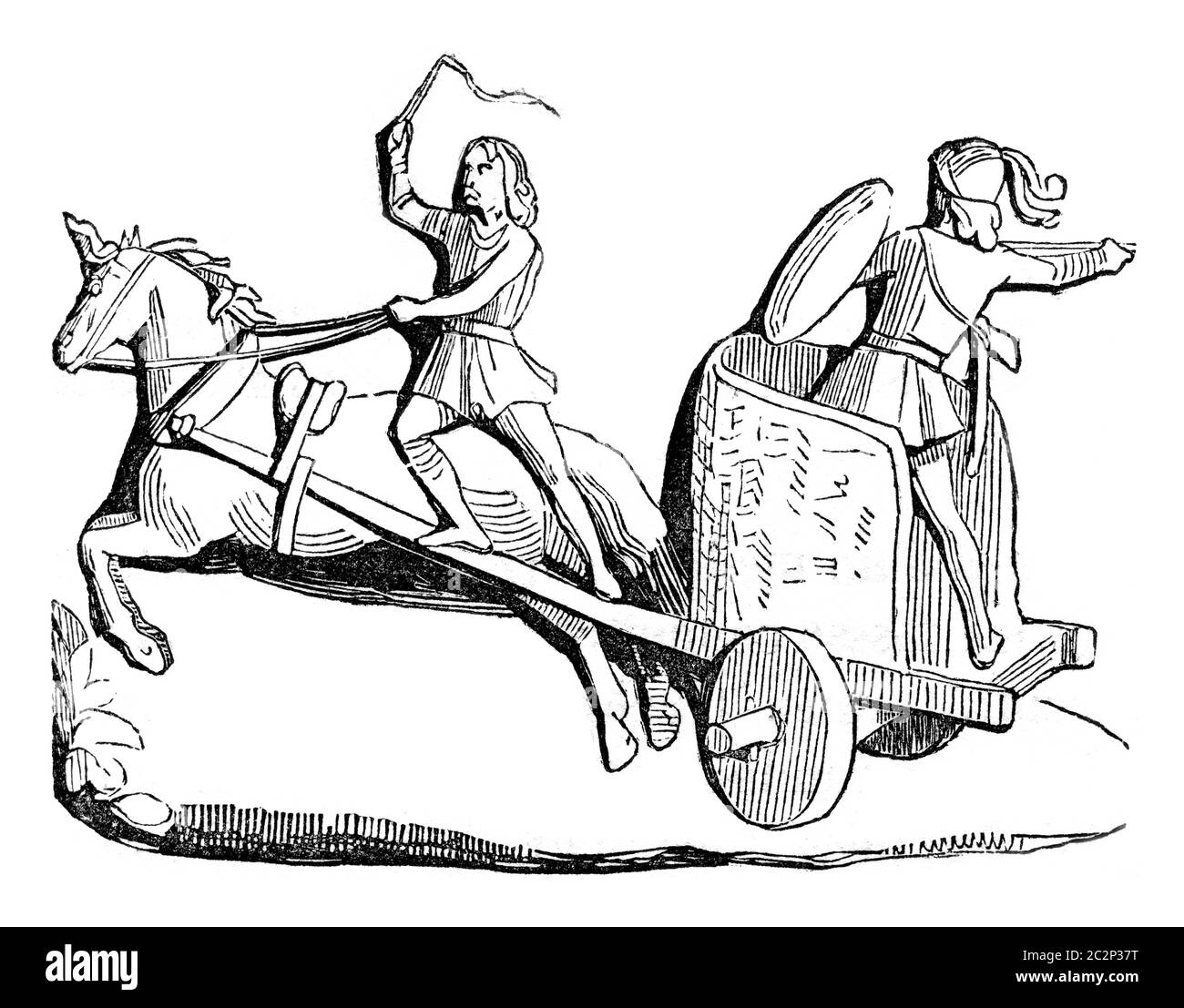 Bretoni combattente su un carro armato di un rilievo dopo, annata illustrazione incisa. Storia colorata dell'Inghilterra, 1837. Foto Stock
