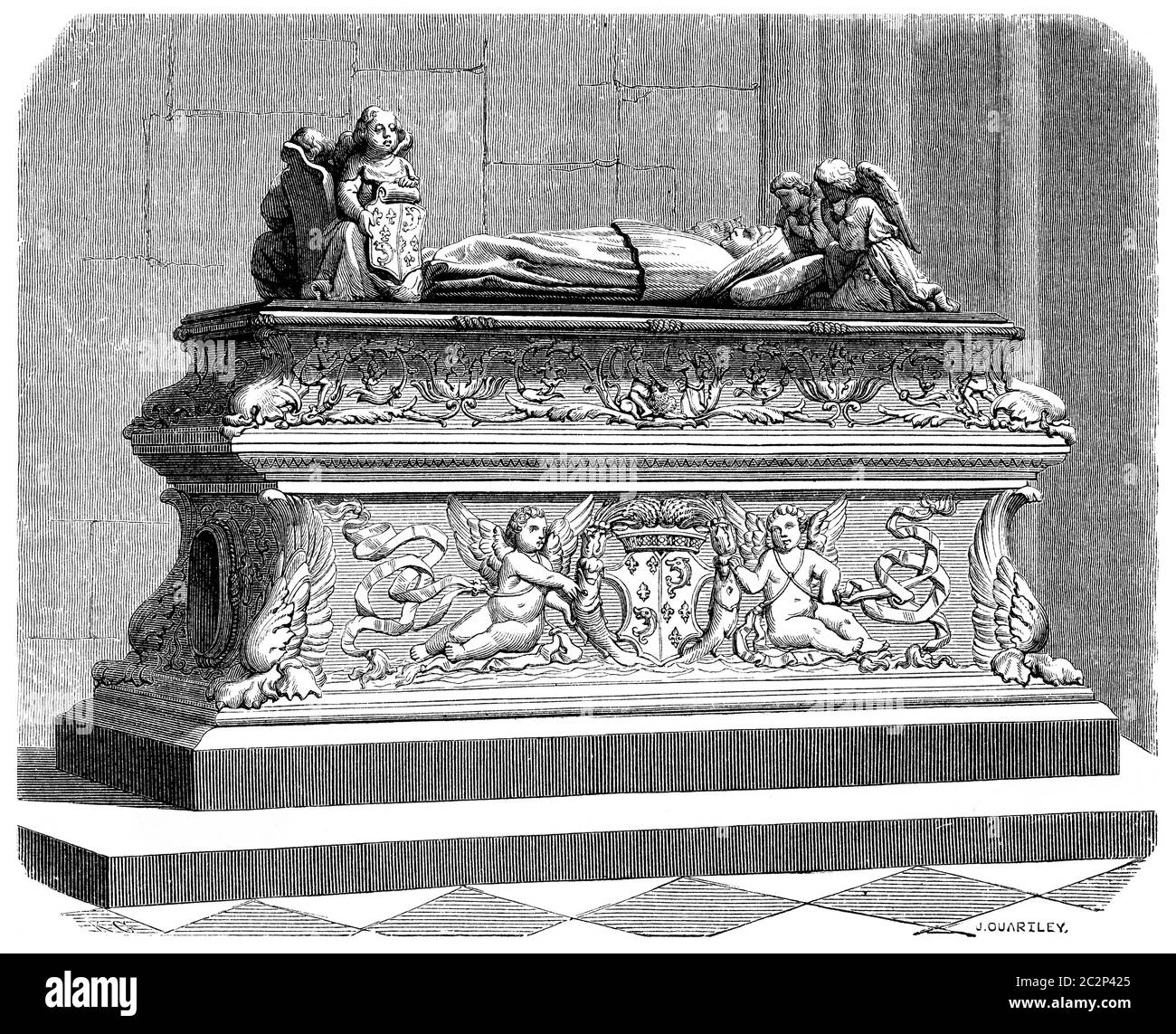 Tomba dei bambini di Anna di Bretagna nella cattedrale di Tours, annata illustrazione incisa. Foto Stock
