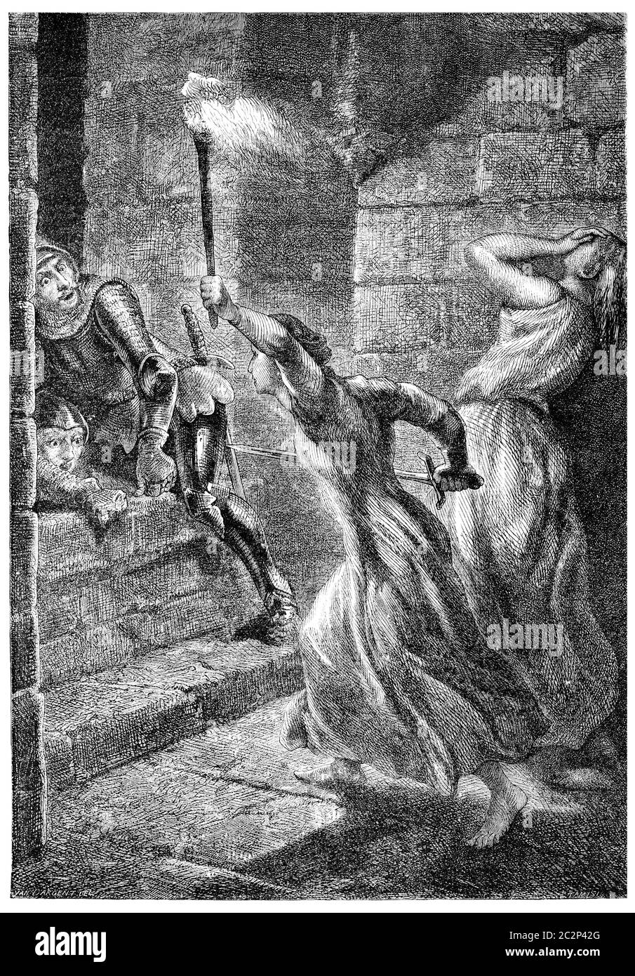 Julienne du Guesclin a pontorson, illustrazione d'annata incisa. Foto Stock