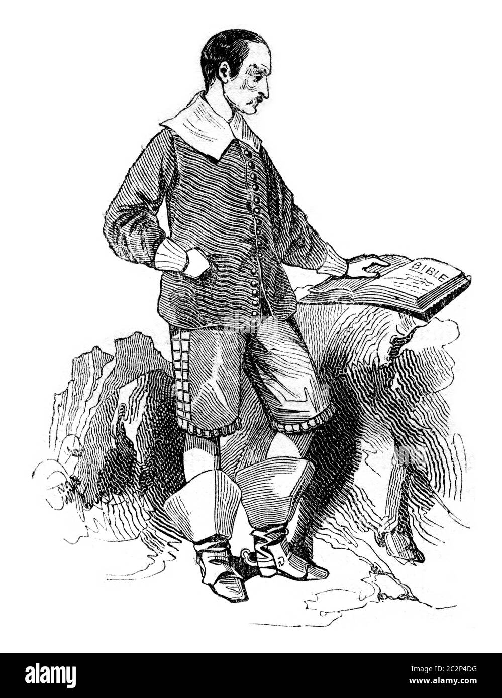 Costume puritano, Lilbourn, illustrazione d'epoca incisa. Storia colorata dell'Inghilterra, 1837. Foto Stock