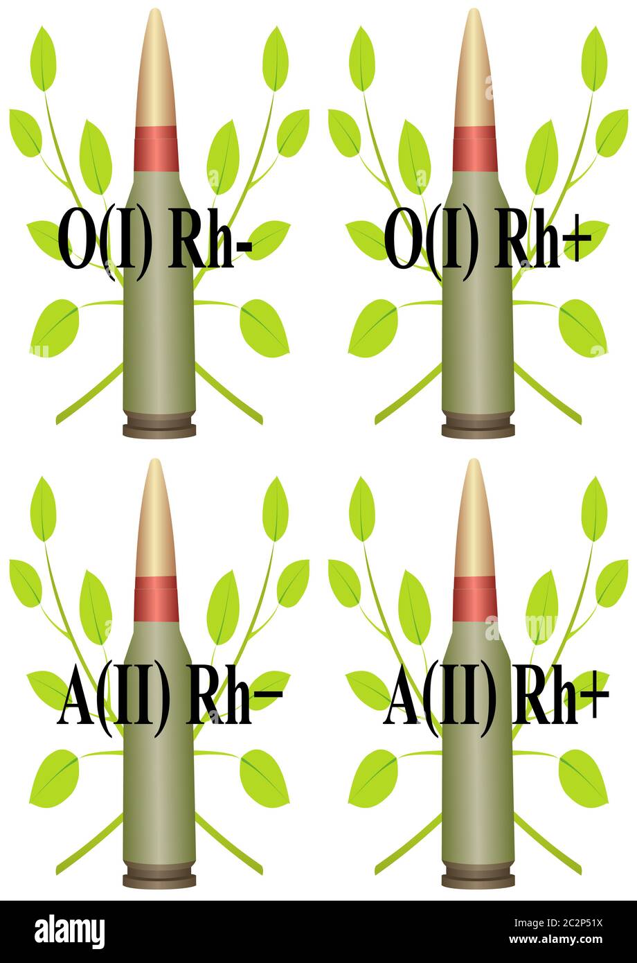 Set di cartucce con rami e tipo di sangue Foto Stock