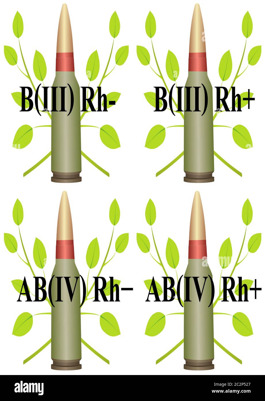 Set di cartucce con rami e tipo di sangue Foto Stock