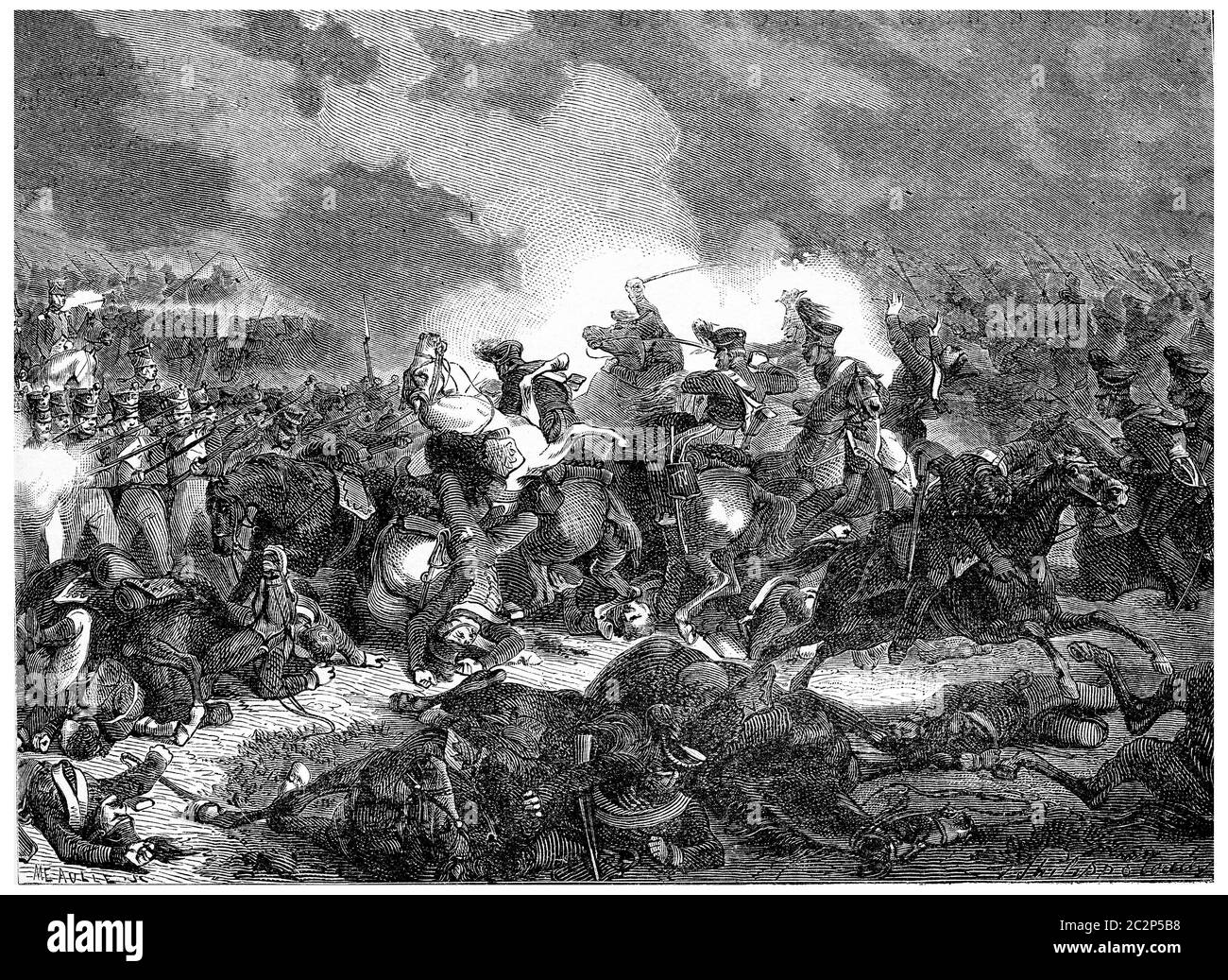 Battaglia di Bautzen, illustrazione d'epoca incisa. Storia della Francia – 1885. Foto Stock