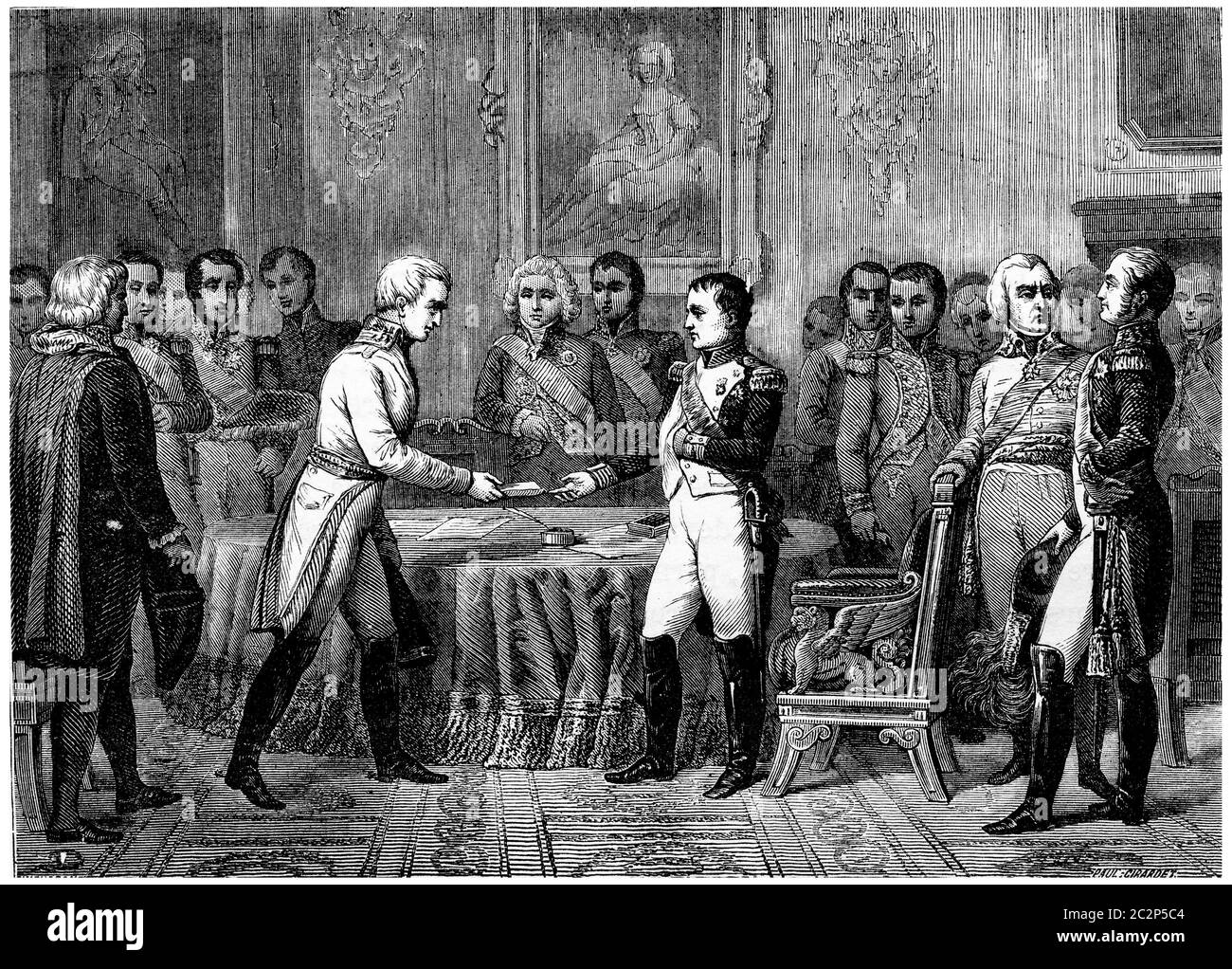 Congresso di Erfurt, illustrazione d'epoca incisa. Storia della Francia – 1885. Foto Stock