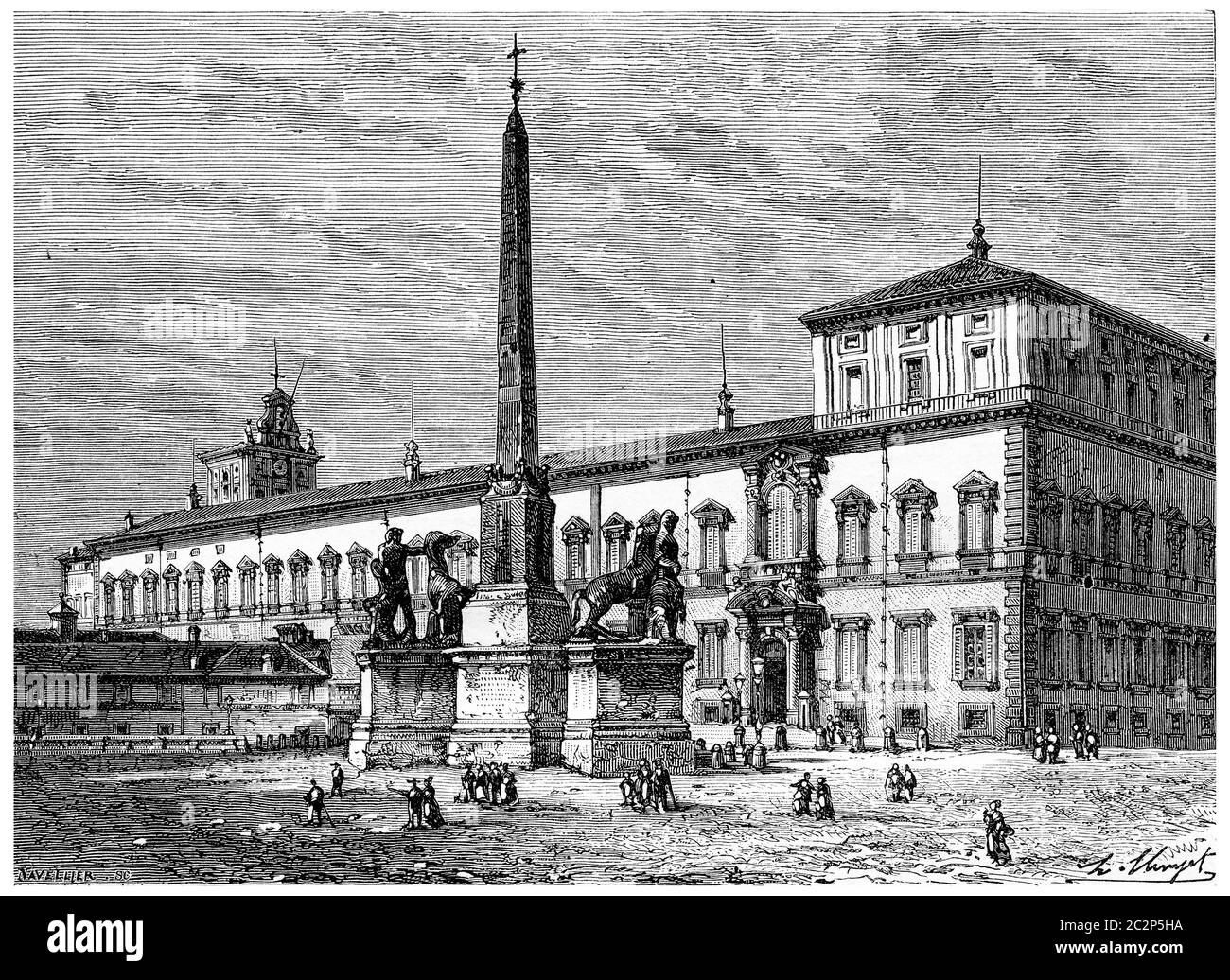 Il Quirinale e la fontana del Monte Cavallo, illustrazione d'epoca incisa. Storia della Francia – 1885. Foto Stock