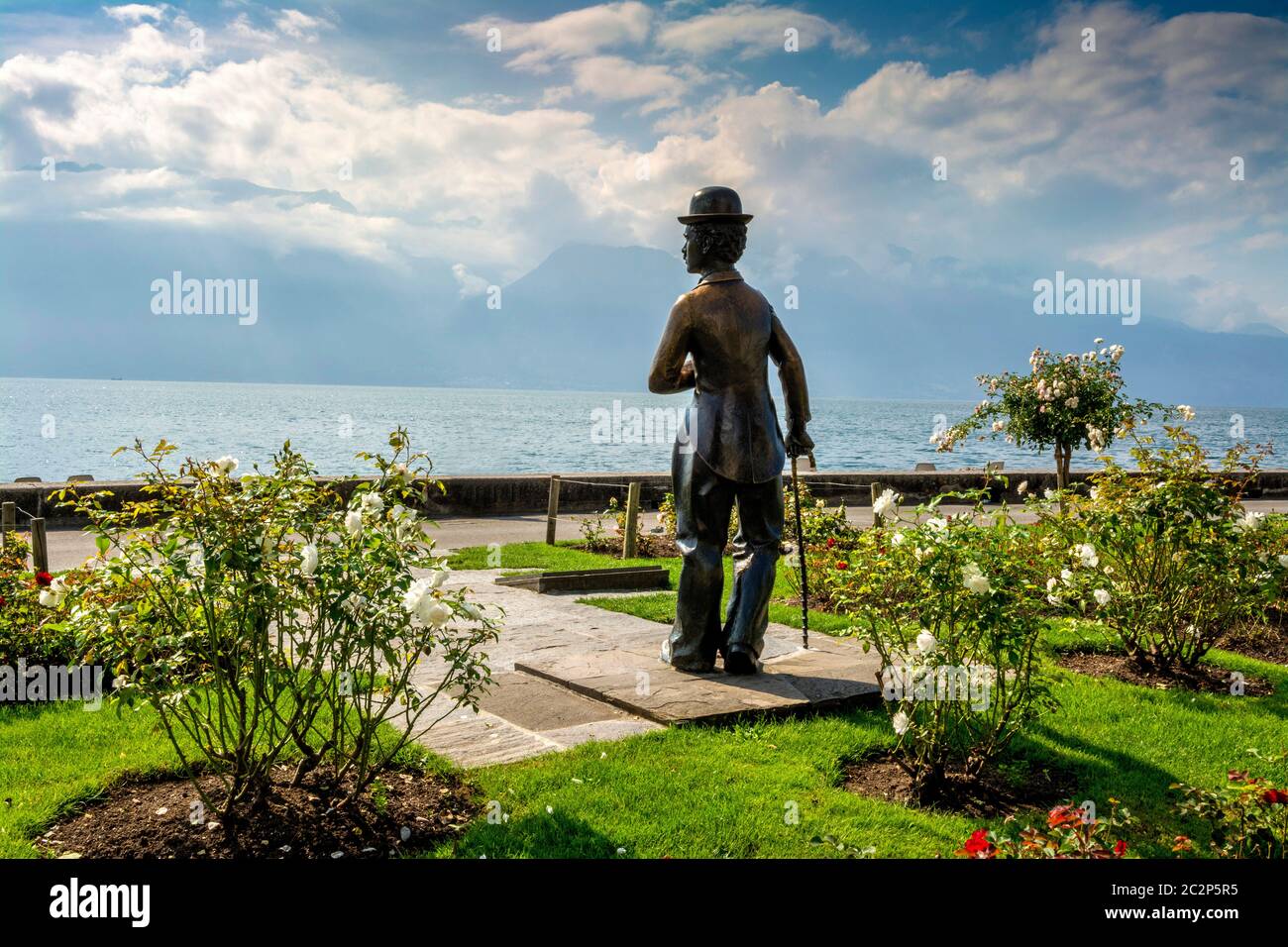 Charlie Chaplin, statua di John Doubleday, Vevey, Cantone di Vaud, Svizzera Foto Stock