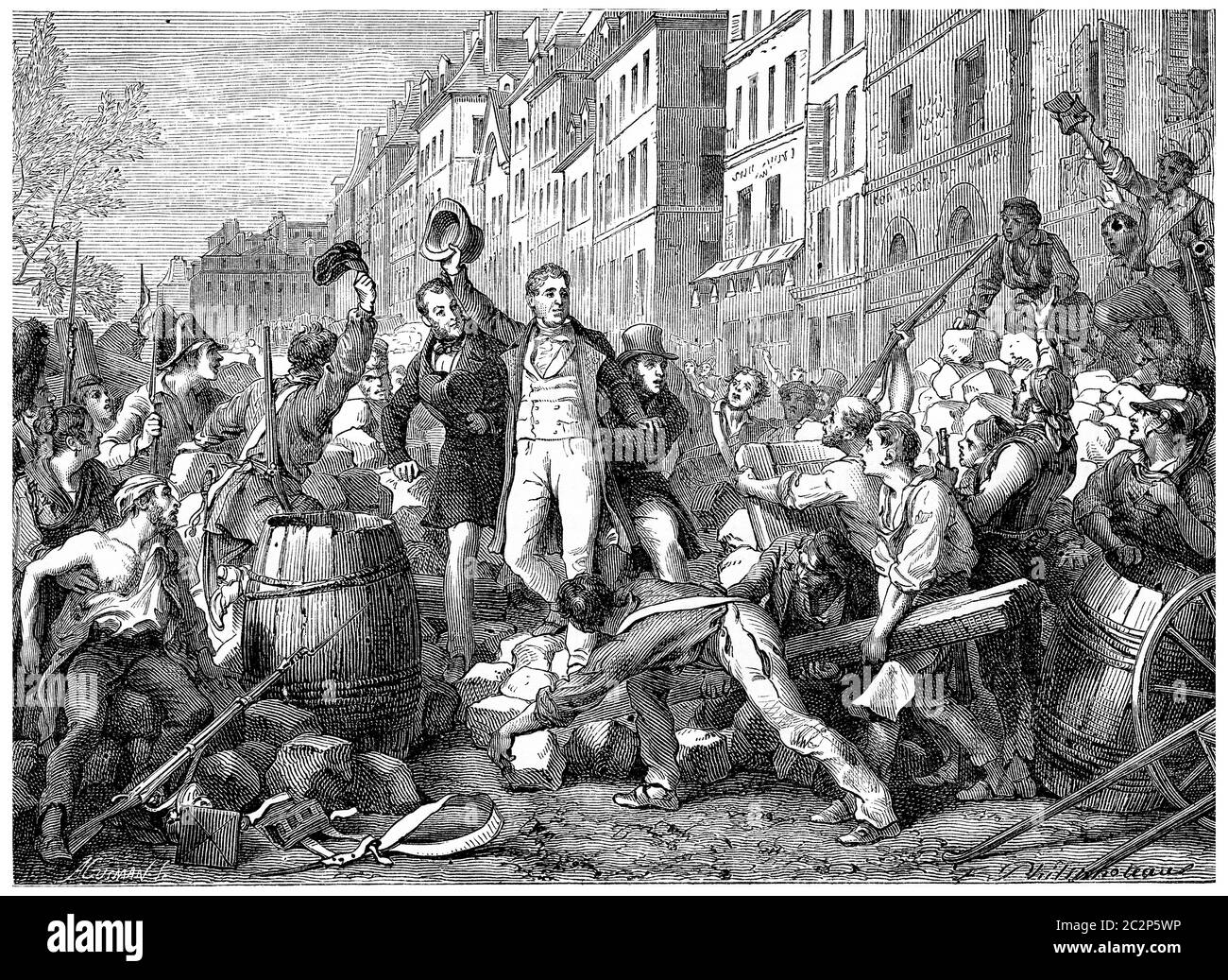 La fayette andare all'Hotel de Ville, illustrazione d'epoca incisa. Storia della Francia – 1885. Foto Stock