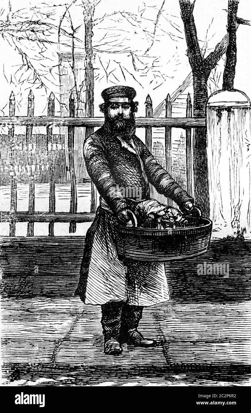 Il venditore di frutta, illustrazione d'annata incisa. Journal des Voyage, Travel Journal, (1879-80). Foto Stock