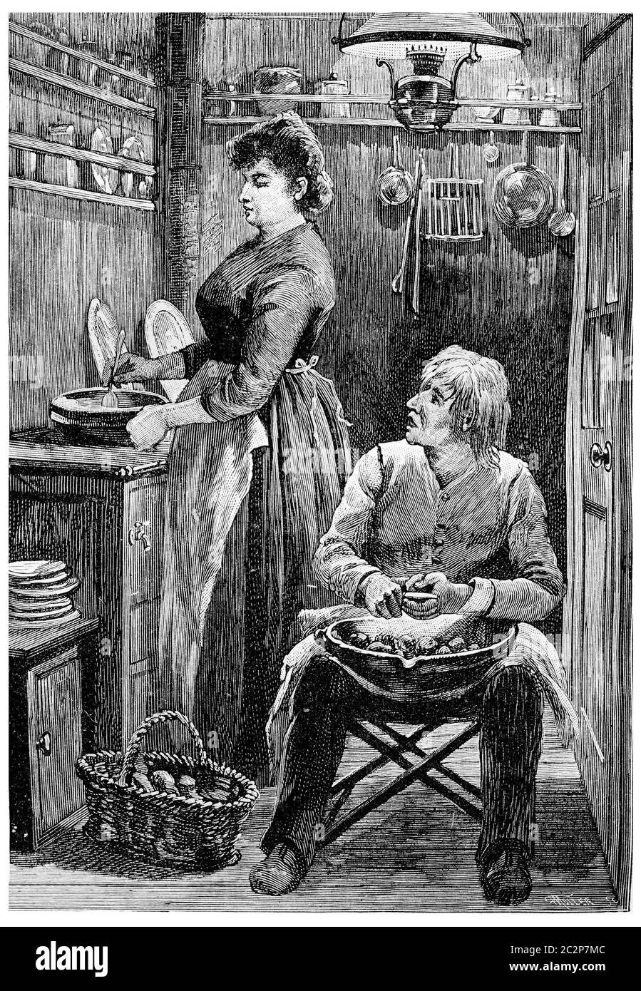 Sì, boss, idea brillante, illustrazione vintage incisa. Jules Verne Cesar Cascabel, 1890. Foto Stock