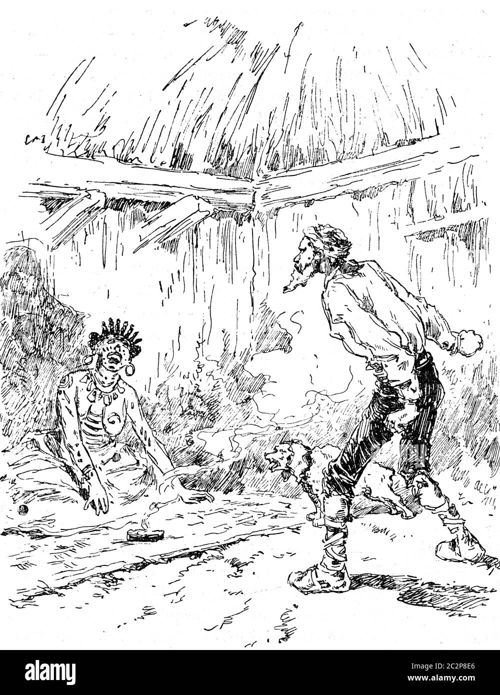 Narcissus Nicaise perilous avventure nel Congo. Uno urla e ha affrettato un'altra irritante illustrazione vintage incisa. Journal des Voyage, Trav Foto Stock