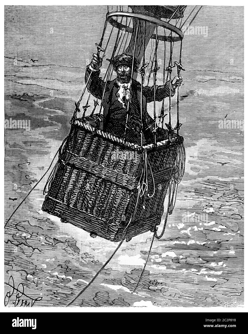 Avventure di un erede in tutto il mondo, ha messo la testa attraverso le corde, l'illustrazione d'epoca incisa. Journal des Voyage, Travel Journal, (1880-81). Foto Stock