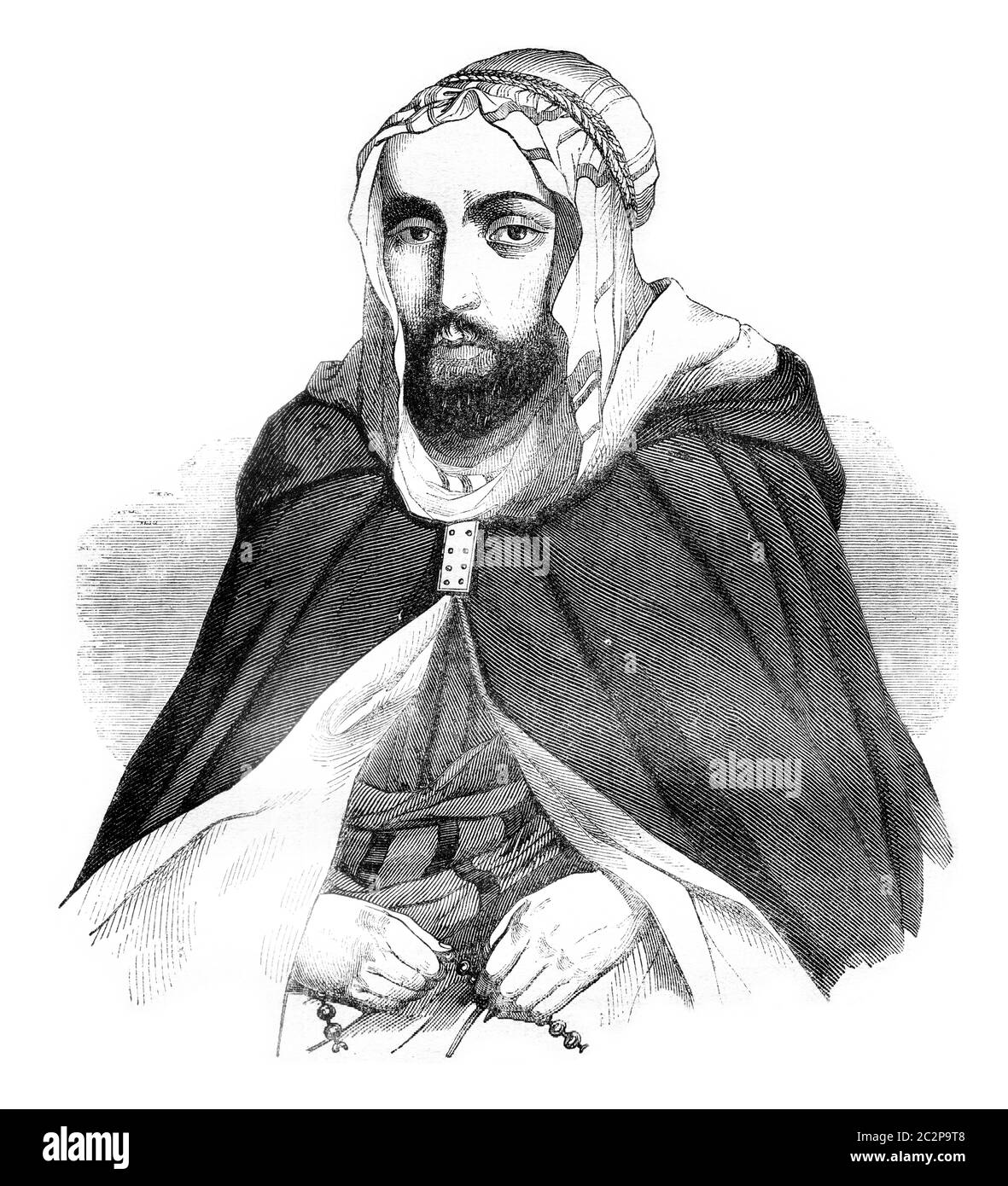 Abdelkader, illustrazione vintage incisa. Magasin Pittoresque 1841. Foto Stock